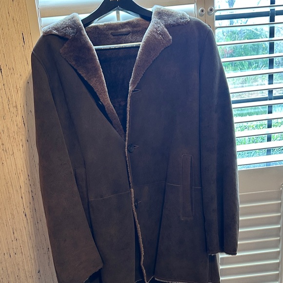 Men's Cole Haan Brown Shearling Coat - Picture 5 of 12